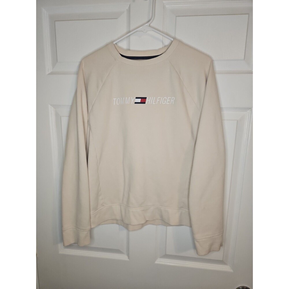 Tommy Hilfiger Women's Sport Fleece Long Sleeve Sweatshirt Beige Size L Large